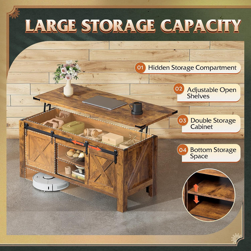 WLIVE Coffee Table with Storage Brown, 47.2" Lift Top for Living Room Home