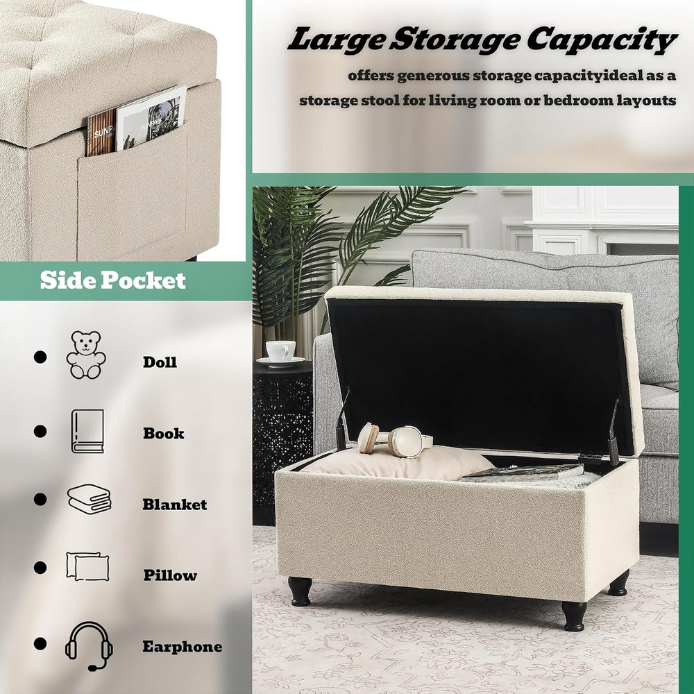 32'' Beige Fabric Upholstered Ottoman Storage Bench | Upholstered Ott...