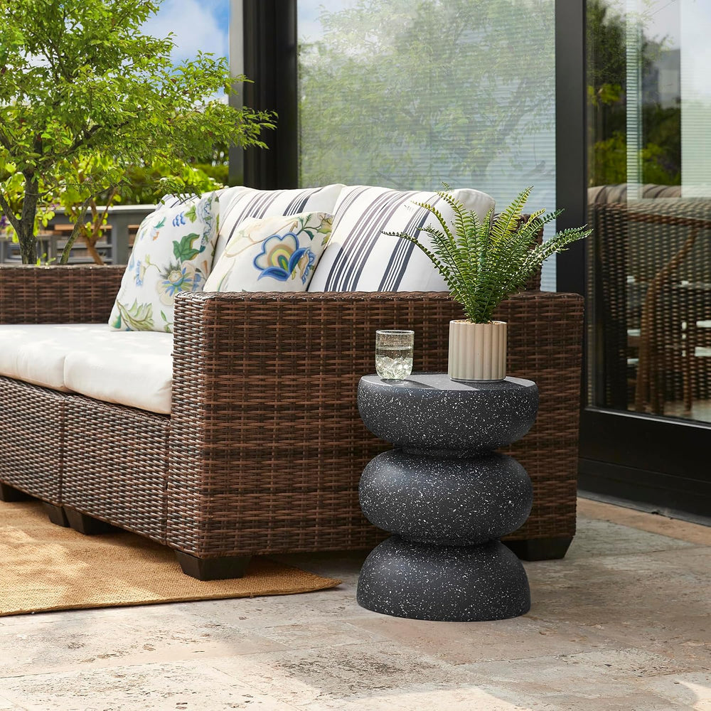Glitzhome Outdoor Side Table, 18" H Decorative Garden Stool MGO Faux Ter...