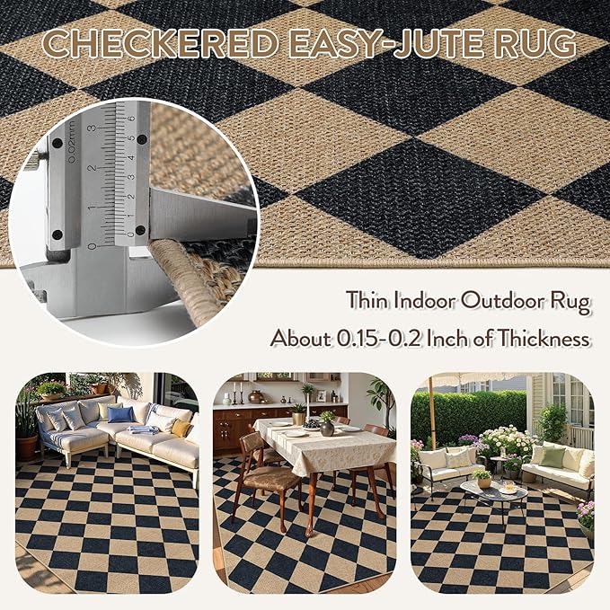 Lahome Colette Checkered Easy Jute Outdoor Rug, Large 6x9 Rug - Image 3