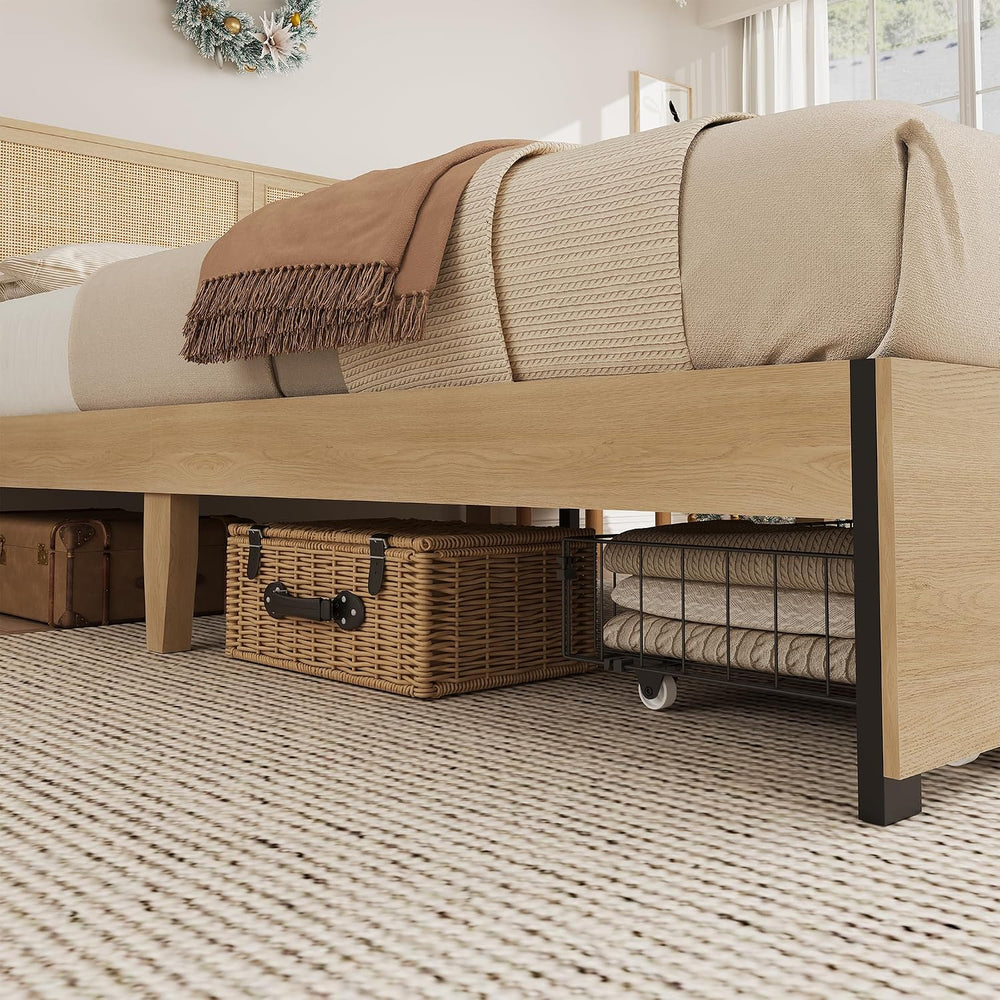 GarveeHome Rattan Full Bed Frame with 2 Storage Drawers and Led Lights