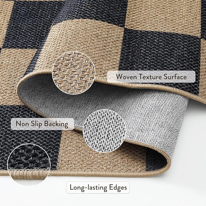 Lahome Colette Checkered Round Rugs 6ft, Outdoor Patio Easy Jute Rug Indoor - Image 3