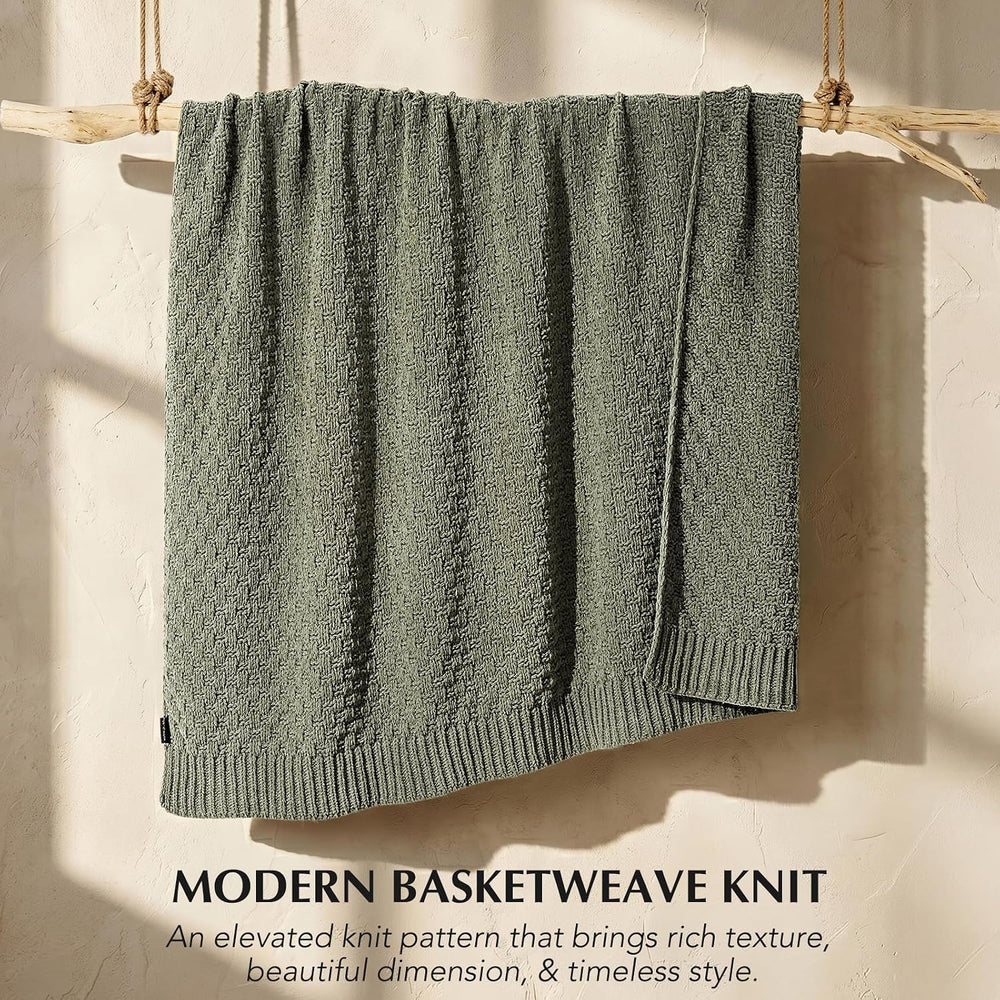 EVERGRACEHOME Chunky Chenille Knit Throw Blanket, Dried Thyme Green, 60x80