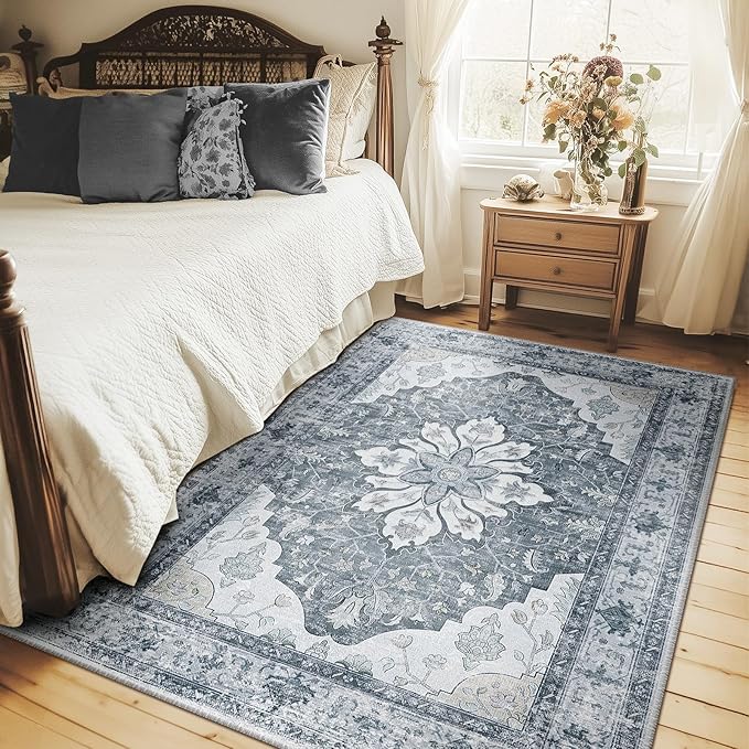 RELEANY Area Rugs 4'x6' Washable Non-Slip, Floral Vintage Distress Print - Image 2