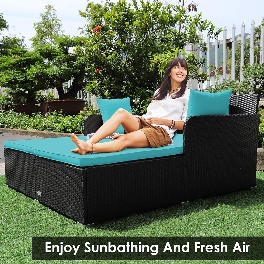 Tangkula Outdoor Rattan Daybed, Sunbed Wicker Furniture w/Spacious Seat, Upho...