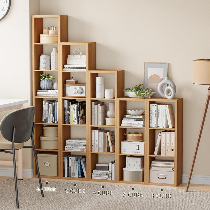 Tall Cube Storage Organizer Bookcase, 5 Tier 11 inch Open Back Cubical Shelf with Thickened Border, Display Bookshelf for Living Room, Home Office, Sturdy Room (Natural Oak, 5 Cube,Vertical)