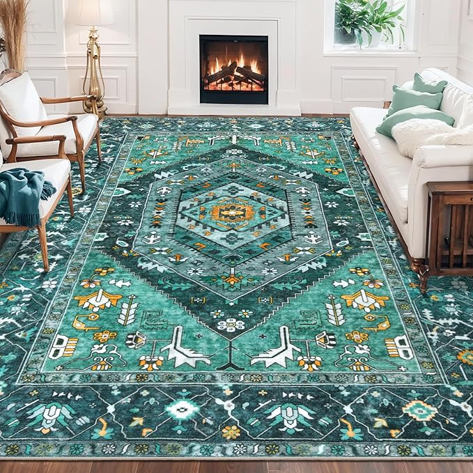 SERISSA Washable 8x10 Area Rugs Teal, Large Non-Slip Boho Living Room Rug - Image 5