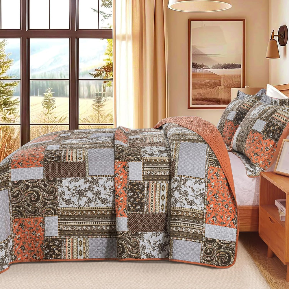 BEDIFANY 100% Cotton Cover Quilts Queen Size for Fall, Autumn Bedspread Set