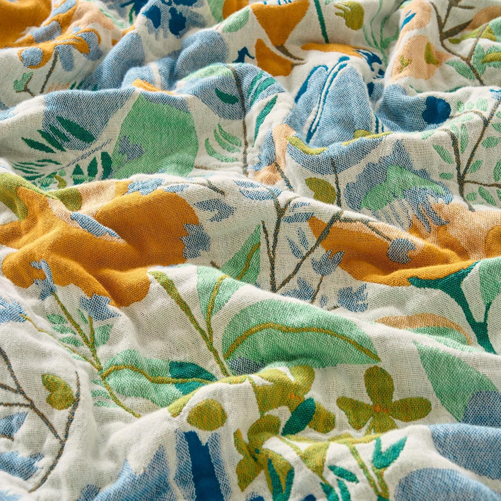 Boho Throw Blanket, 100% Soft Cotton Floral Quilt, King 90"x 98"