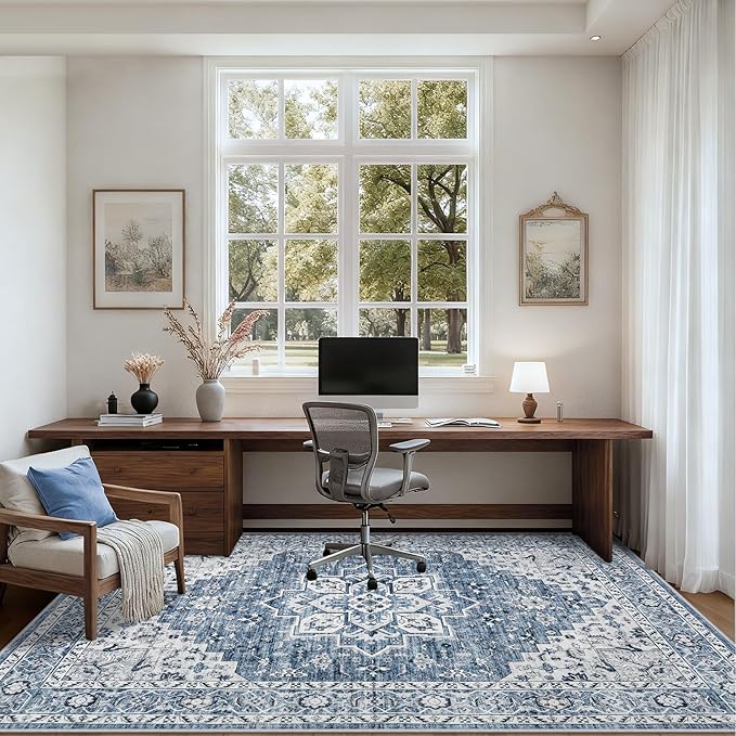 6x9 Area Rugs Living Room Rug: Washable Vintage Boho Medallion Rug No Slip - Image 9