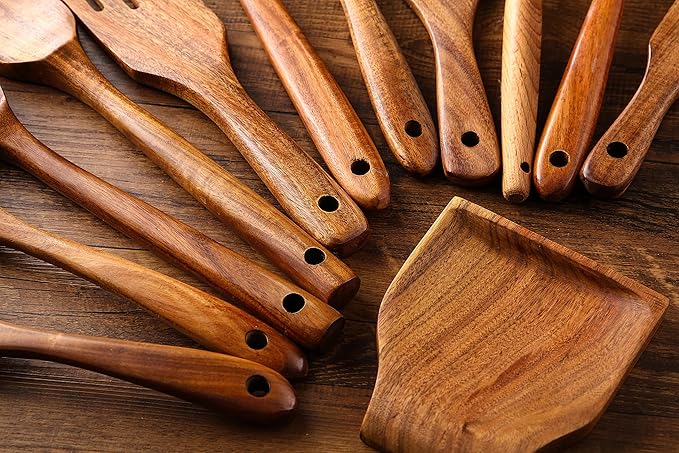 Kitchen Utensils Set, NAYAHOSE 12 Pcs Teak Wooden Cooking Spoons Spatula - Image 5