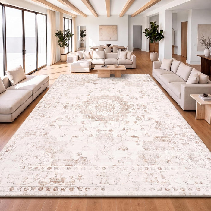 10x14 Washable Area Rug, Large Vintage Distressed Medallion Rugs