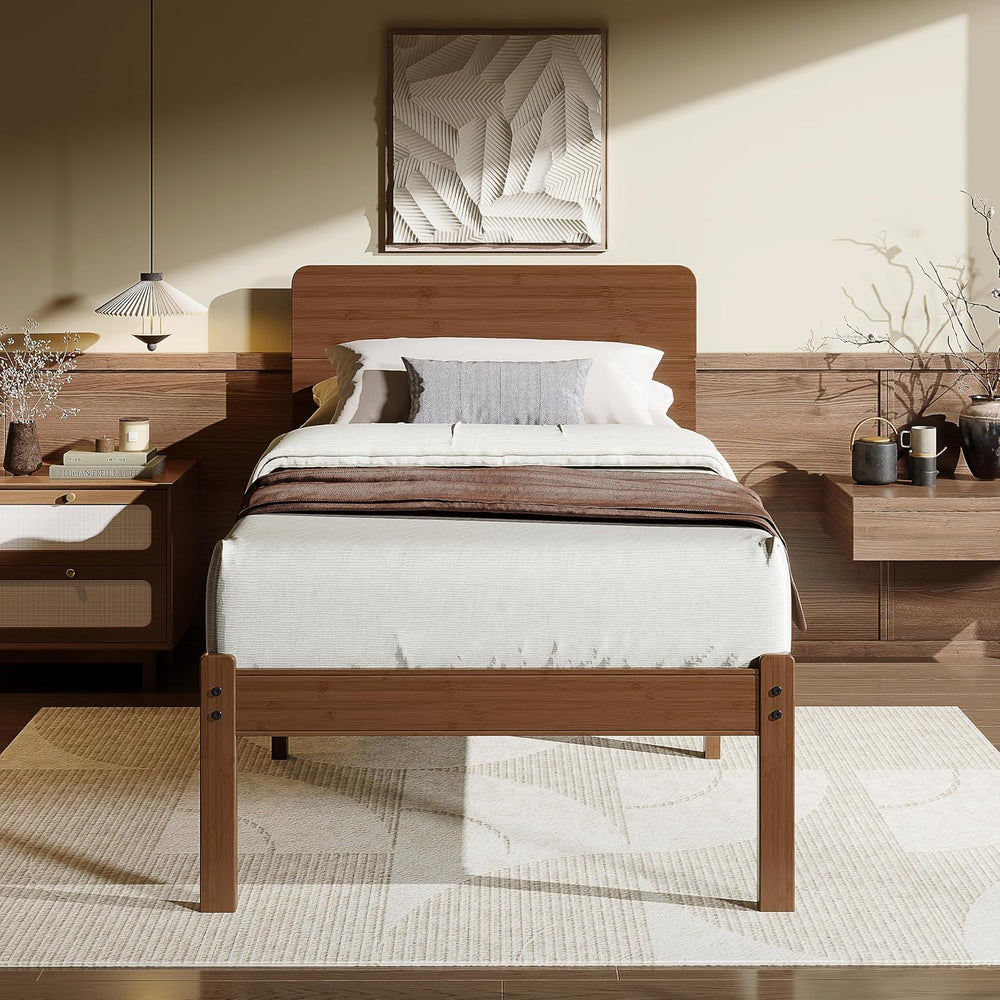 Twin XL 18" Solid Bamboo Wood Bed Frames with Headboard