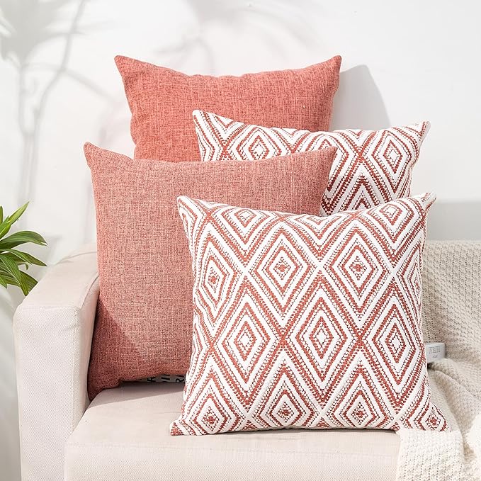 HPUK Decorative Throw Pillow Covers Set of 4 Geometric Design Linen Cushion by HPUK