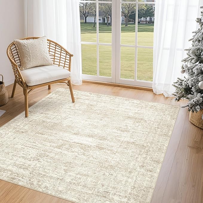 UERMEI Square Area Rugs : Washable 5x5 Neutral Modern Abstract Carpet by UERMEI