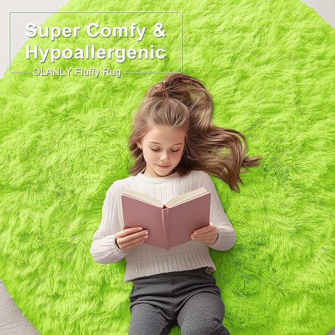 OLANLY Lime Green Round Rugs for Bedroom - Image 6