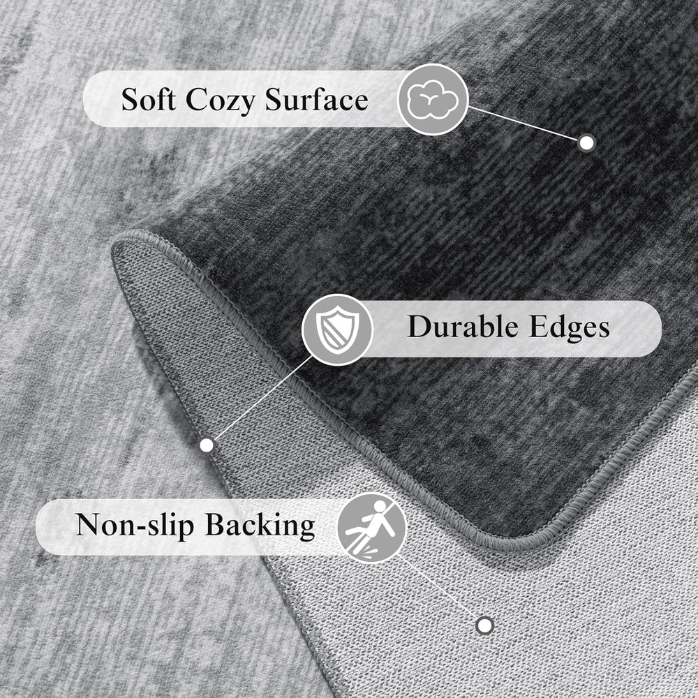 6x9 Washable Area Rug, Gray Solid Area Rugs for Living Room & Bedroom