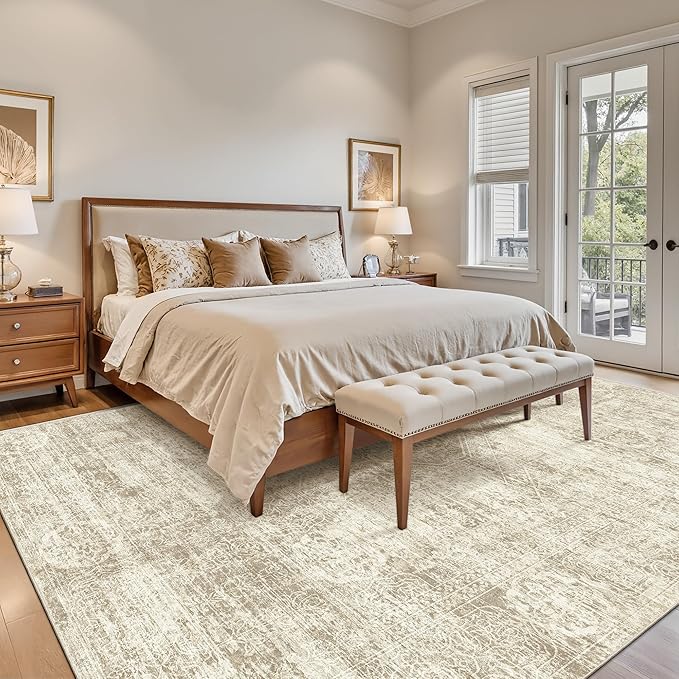 Madane 9x12 Area Rugs for Living Room, Soft Vintage Beige Area Rug - Image 3