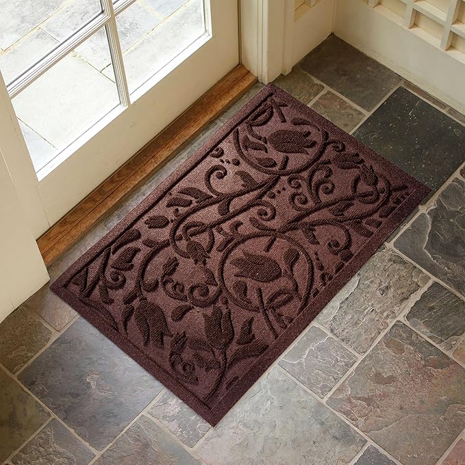 ViveNest Boho Coffee Brown Floral Leaves Outdoor Indoor Entrance Doormats - Image 3