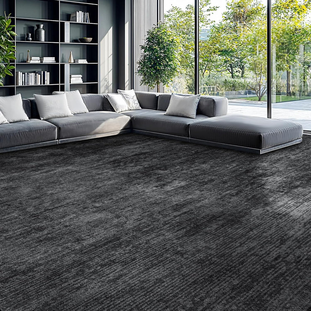 10x14 Washable Area Rug, Black Solid Area Rugs for Living Room & Bedroom