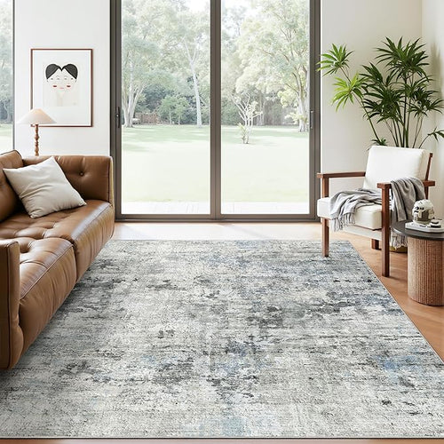 6x9 Abstract Area Rugs for Living Room 6 x 9 Washable Non Slip Low Pile Gray - Image 2