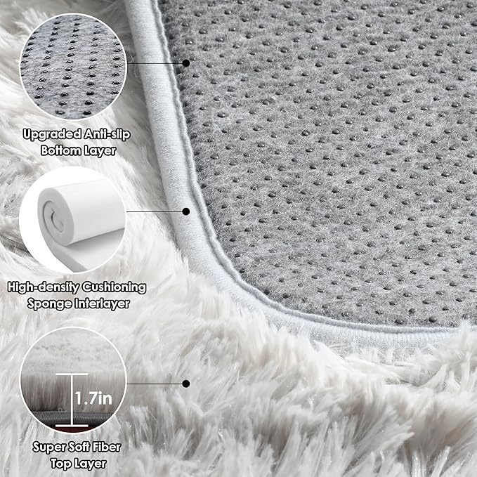 ONASAR 8x10 Area Rugs for Living Room, Tie-Dyed Light Grey Large Fluffy Shag - Image 3