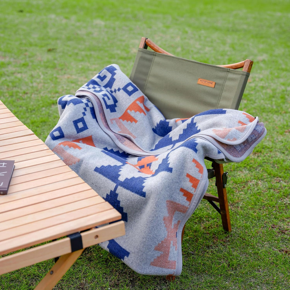 ACUSHLA Merino Wool Camping Blanket Warm Outdoor Travel Throw,Aztec Grey