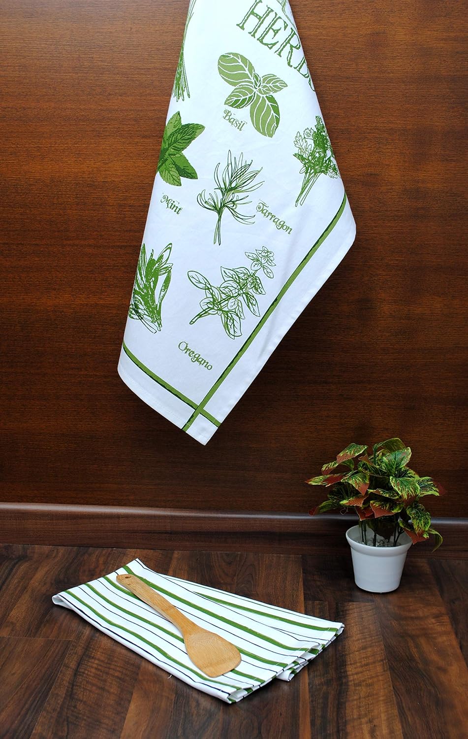 AMOUR INFINI Pot Holders, Oven Mitt and Kitchen Towel Heat Resistant 5-Piece Cotton Kitchen Set Perfect for Cooking, Baking, and Grilling Gift Set (Herb Garden)