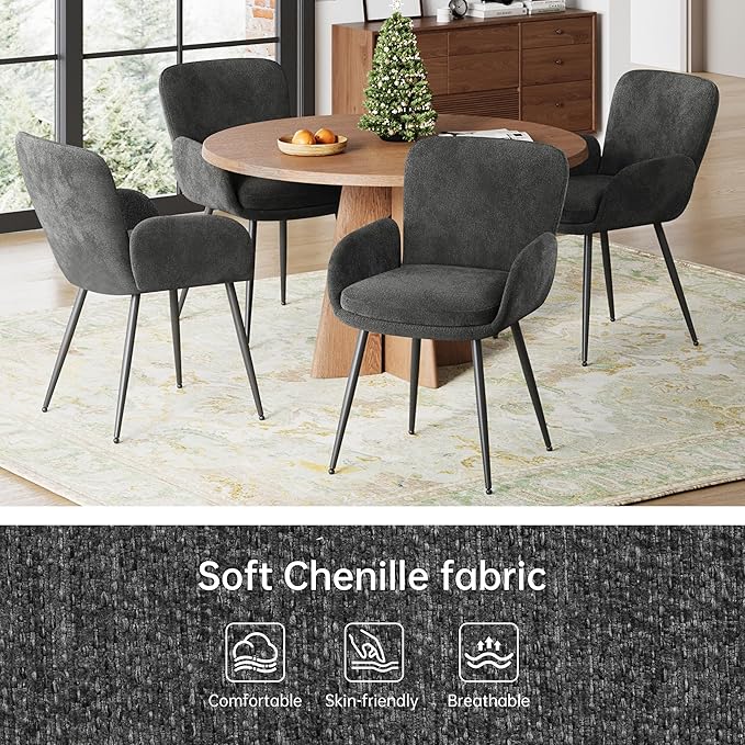 VKNOW Modern Dining Chairs Set of 6, Upholstered Dining Room Chair with Armre...