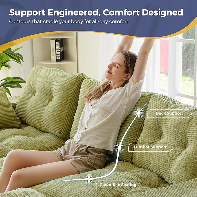 MAXYOYO 104" L Shaped Modular Sectional Sofa with Ottoman, Cloud Boneles...