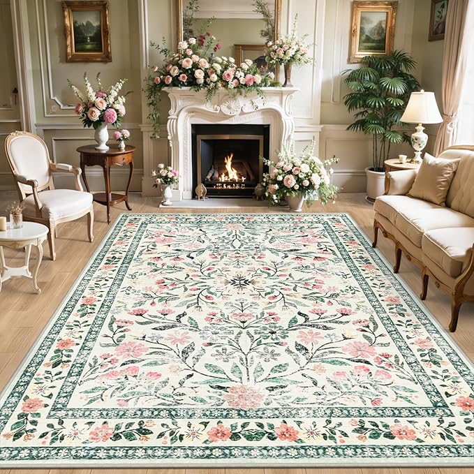 Area Rugs 9x12 Living Room: Floral Washable Rug Vintage Large Soft Boho by PLHXFRSoftAreaRugs