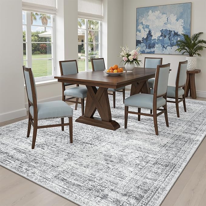5x7 Area Rugs Gray Low Pile Indoor Washable Trendy Faded Style Rugs - Image 10