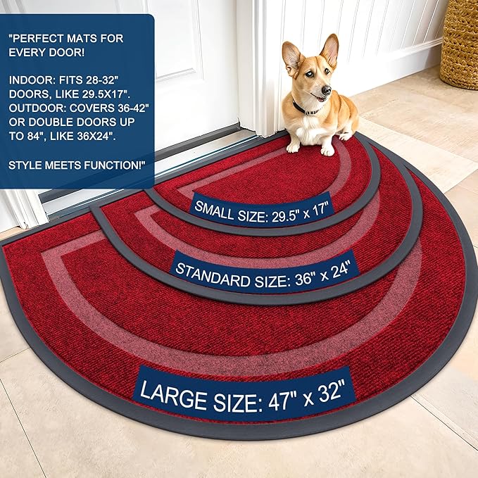 OLANLY Half Circle Door Mat Indoor Outdoor Entrance Welcome, Waterproof - Image 2