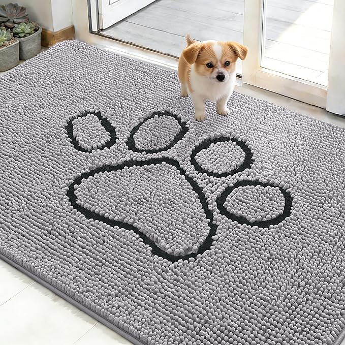 OLANLY Dog Door Mat for Muddy Paws 48x30, Paw Print Design, Absorbs Moisture by OLANLY