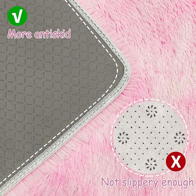 Super Soft Fluffy Living Room Area Rug 2x8 ft Tie-Dyed Light Pink Shaggy Furry - Image 4