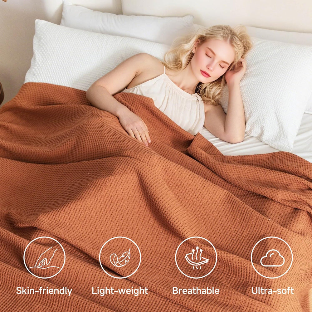 Simple&Opulence 100% Cotton Waffle Weave Blanket Twin Size 66"x90&qu...