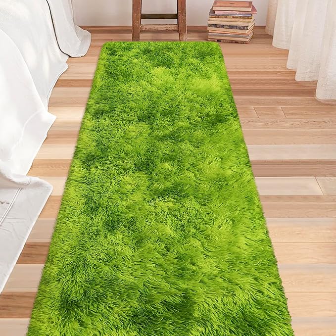 Tie-Dyed Runner Rug for Bedroom Green 2x8ft Fluffy Area Rug Bedside Runner Rug - Image 2