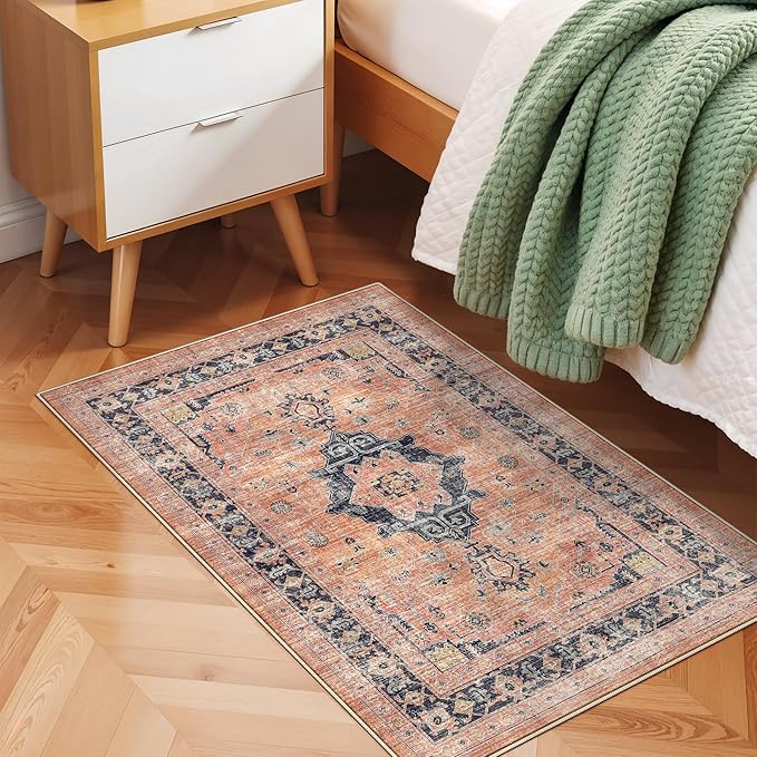 Washable 2x3 Small Area Rug: Vintage Indoor Soft Non Slip Door Mat Stain - Image 3
