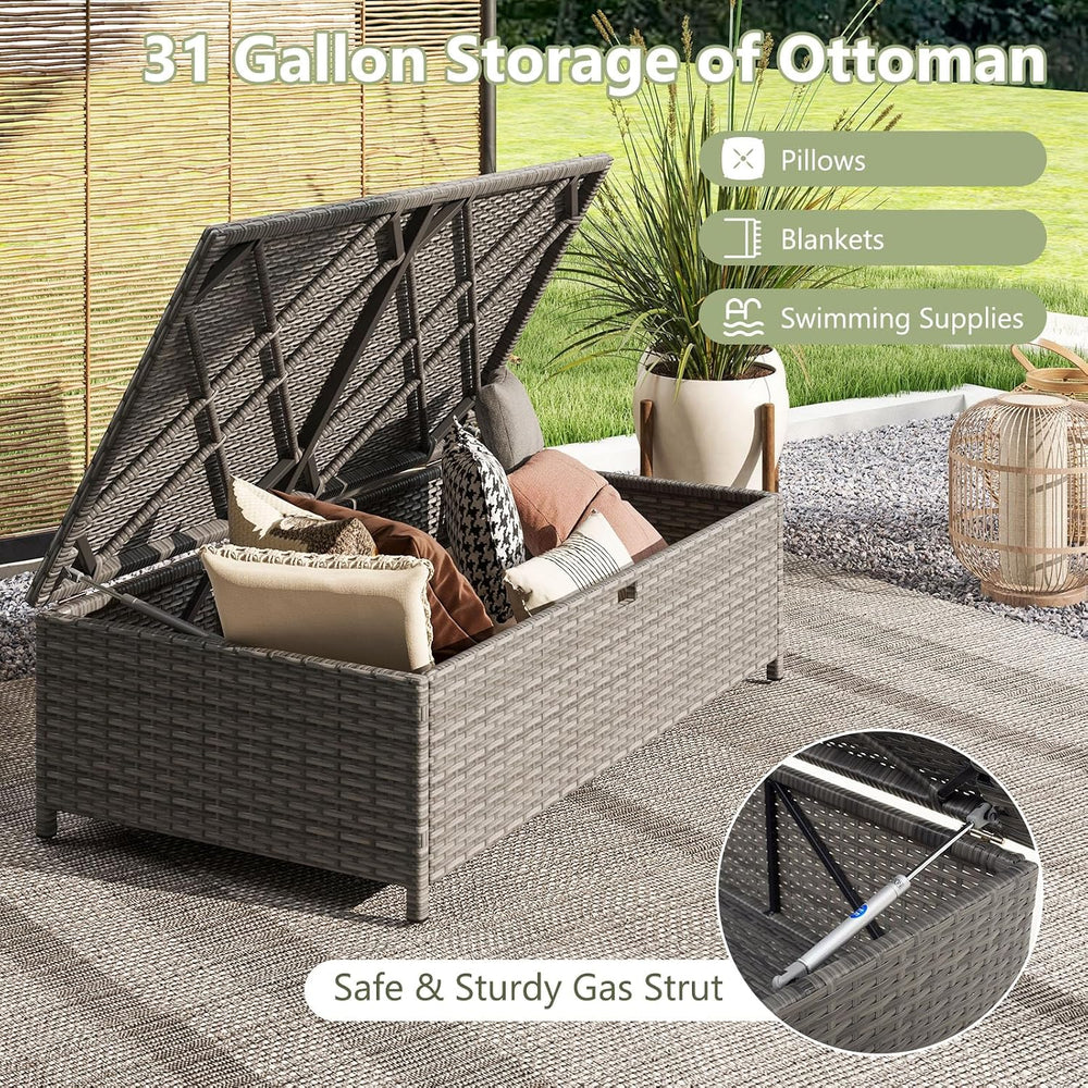 Tangkula Outdoor Rattan Daybed, Wicker Loveseat & 31 Gallon Storage Ottom...