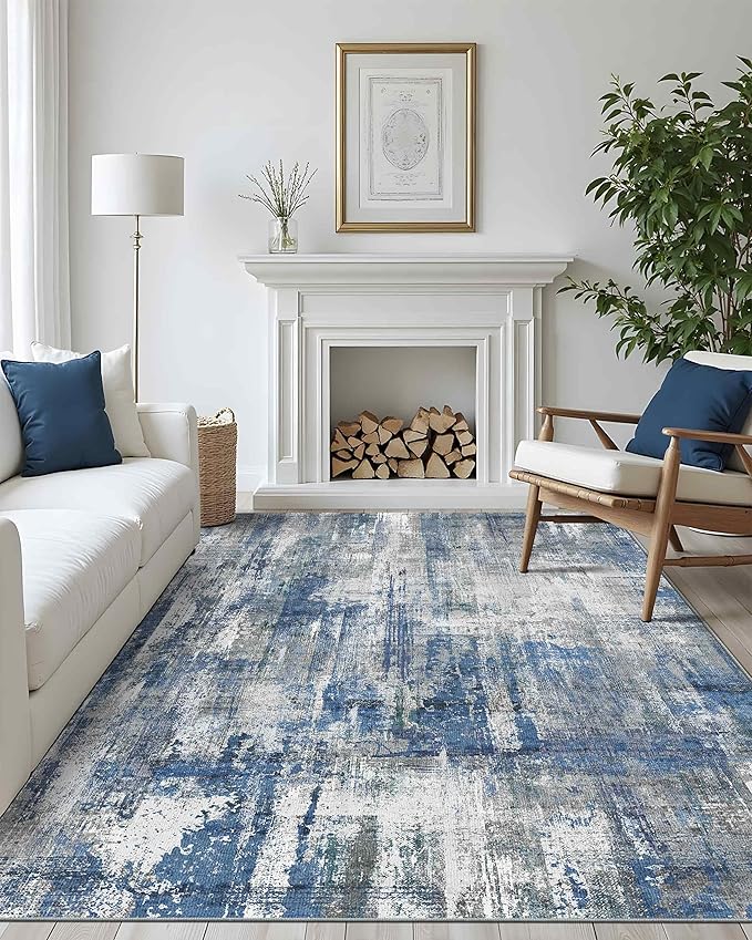 Latte&Fog 8x10 Area Rugs for Living Room, Large Blue Modern Abstract Washable by LatteFog