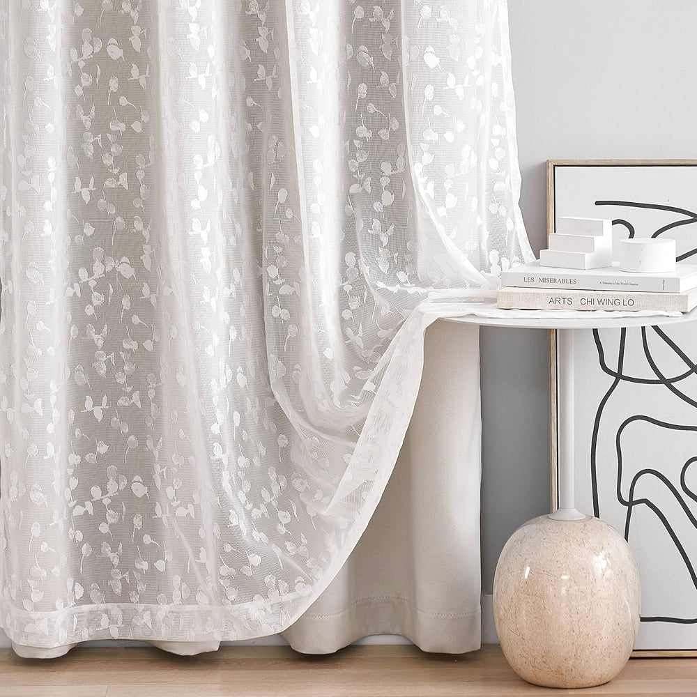 Mix Matched Beige Full Blackout & Sheer Leaf Lace Curtains 52"Wx84L ...