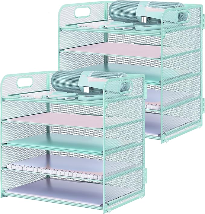 2 Pack Letter Tray Paper Organizer 5-Tier Desk Organizer File Organizer Paper by Sinboun