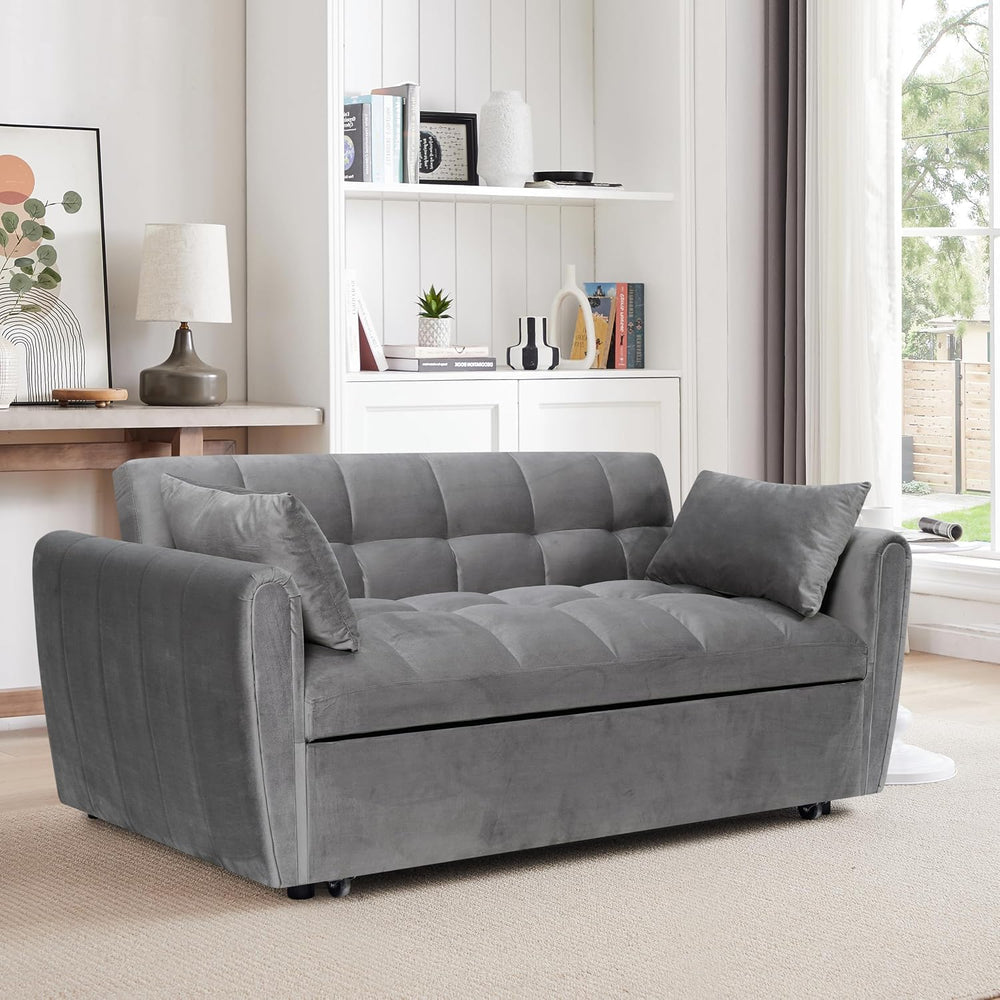 65" 3-in-1 Convertible Sleeper Sofa Bed, Foldable Velvet Futon Couch wit...