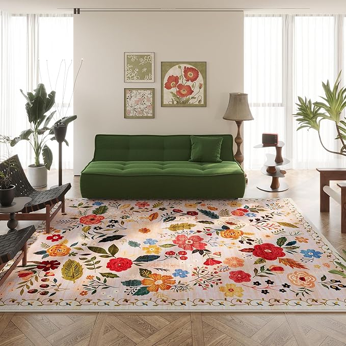 Rugcomf Living Room Rug 6x9 Rug Machine Washable Boho Area Rug Non Slip Floral - Image 8