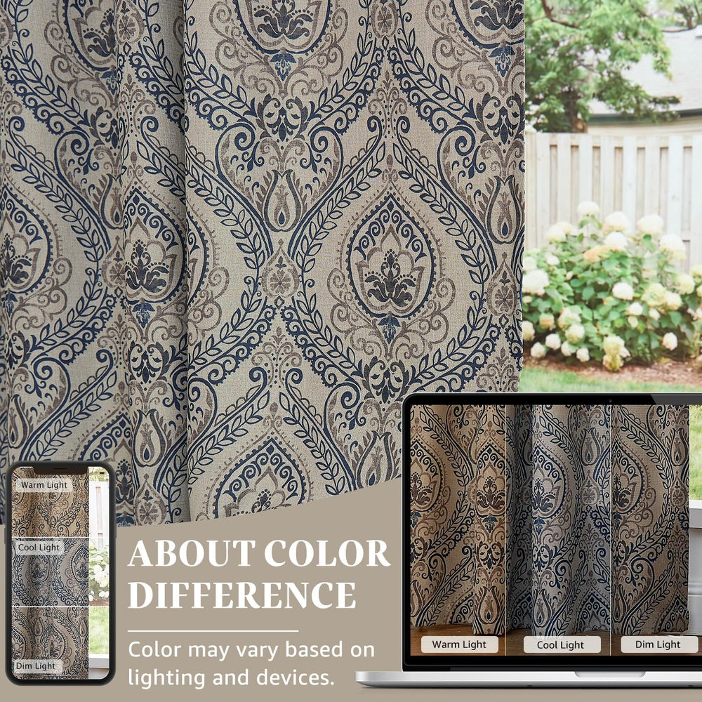 jinchan Curtains for Living Room Darkening 96 Inches Long, Medallion Drapes f...