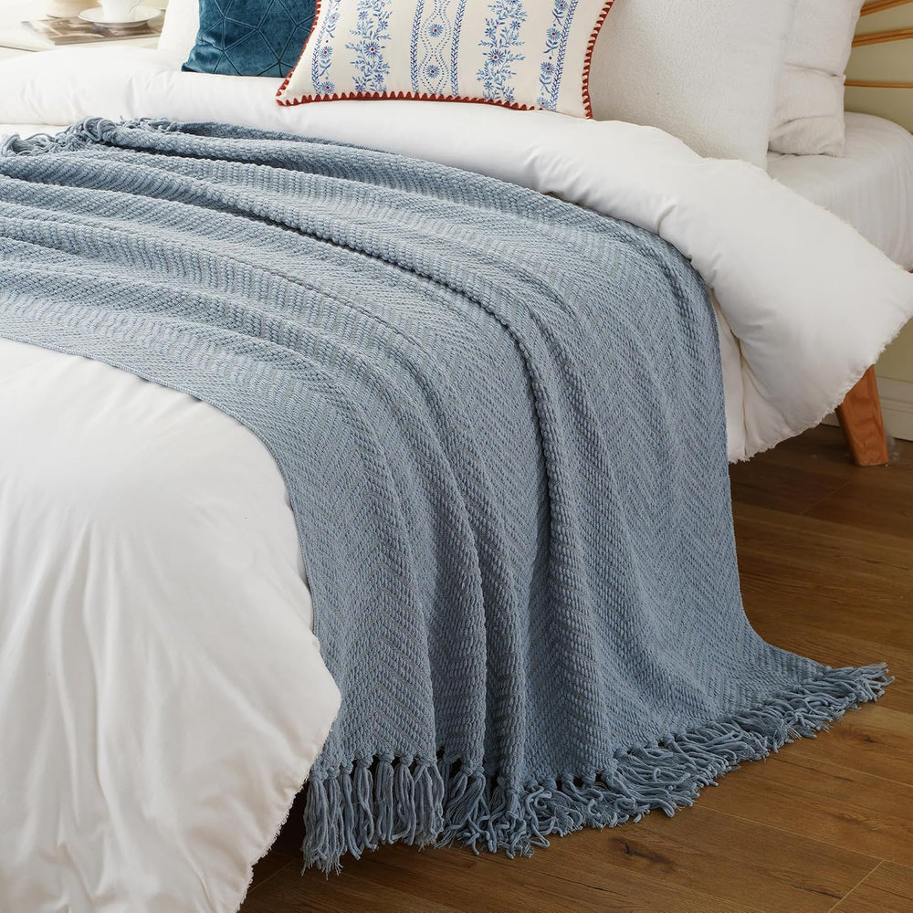 Battilo Blue Grey Throw Blanket for Couch, Knit Throw Blanket, 50"x60"