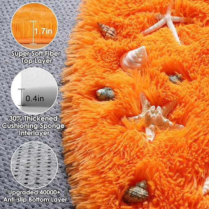ONASAR Orange Round Rugs 5ft for Bedroom Living Room, Fluffy Circle Area Rug - Image 2