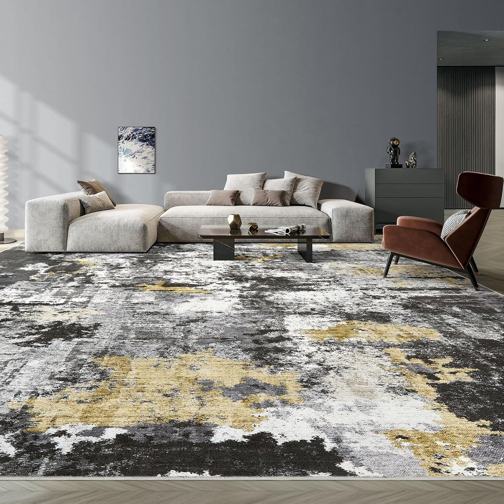 Washable 10x14 Area Rugs for Living Room: Abstract Modern Home Decor Rug