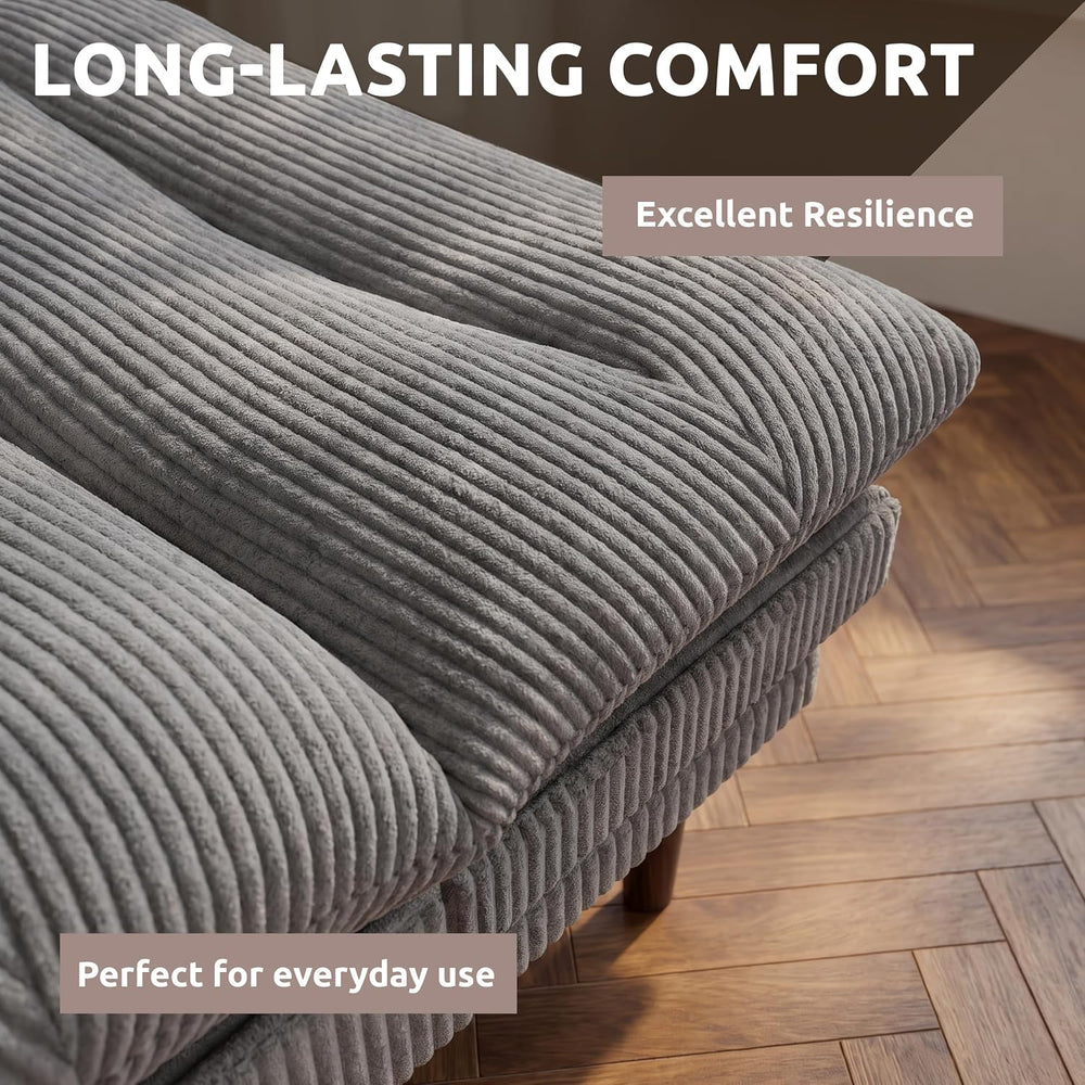 98 Inch Corduroy Futon Sofa Bed, Modular Sectional Sofa For Living Room