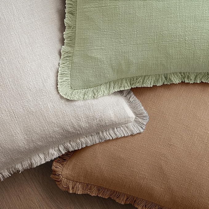 MIULEE Decorative Throw Pillow Covers Neutral Linen Fringe Throw Pillows Euro - Image 4